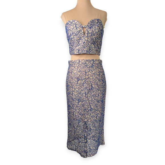 TOPSHOP Blue Soutache Lace Co-Ord Set Strapless illusion skirt bandeau - Picture 1 of 14